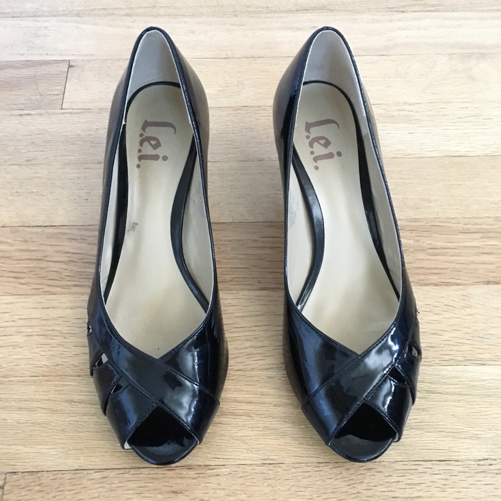 L.E.I Patent Peep Toe Heels